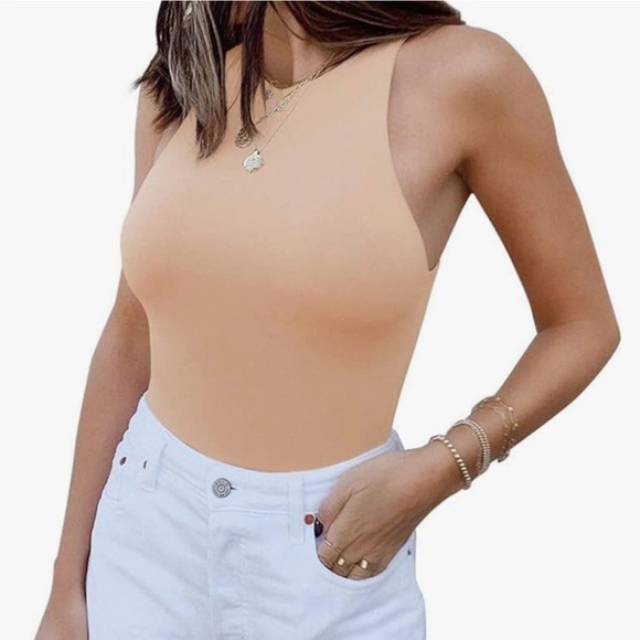 Cream High Neck bodysuit Size Large Sleeveless - Picture 1 of 9